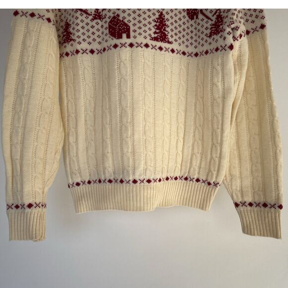 Vintage 70s JANTZEN Wool Deer Sweater / Sz L / Landscape Retro Holidays Ski - Picture 8 of 9